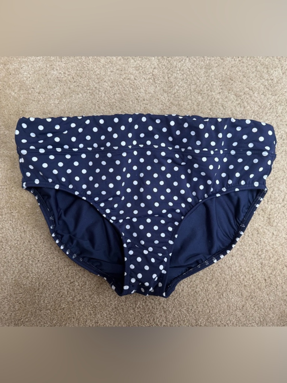 Lands' End Sz 14 Navy Bikini Bottoms with White Polka Dots
